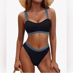 Blooming Jelly Women Cheeky Bikini Sets High Waisted Push Up Color Block A7